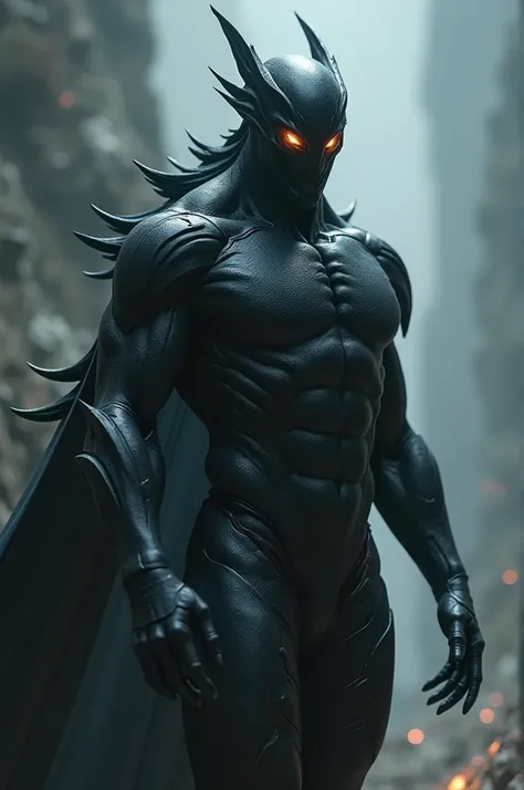 It’s a form in a sleek and muscular resembling a humanoid frame exceeding a predatory aura. The stands body is covered with dark matte- black armor that gleams with eternal metallic sheen. It eyes are piercing, glowing with an intense light that hints at i...