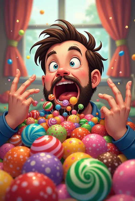 Once upon a time there was a man called John, who loved sweets. One day, he won a big bag full of candy, chocolates, and lollipops. He was so excited that he wasted no time and started eating all the sweets he could., non-stop.  ￼