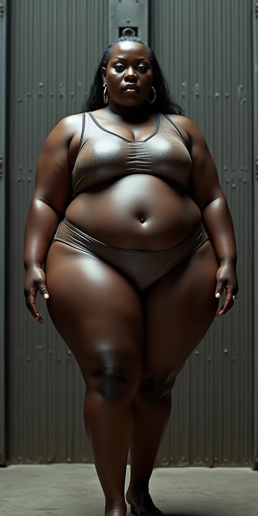 big bulging MASSIVE paired with tiny thin chest tapered waist, ass, extremely unique, dark skin Jawara Woman, tiny waistline, huge booty, metallic fabric, UHD, eloquence  