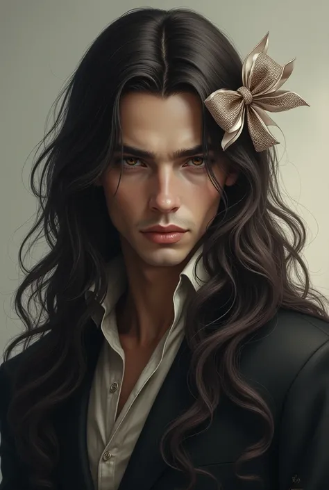 A man with long hair with last bow