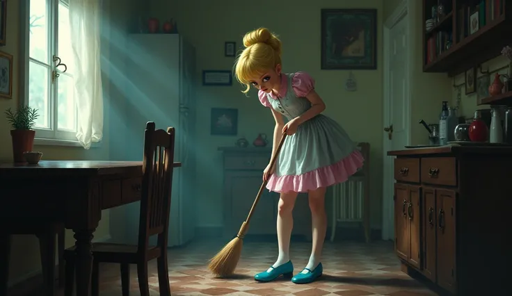 Cinderella，Cinderella，Yandere，Blonde，Retro Hairstyle，Blue shoes，Sweep the house, Wipe the table