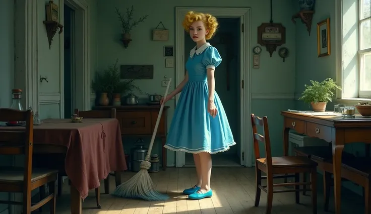 Cinderella，Cinderella，Yandere，Blonde，Retro Hairstyle，Blue shoes，Sweep the house, Wipe the table