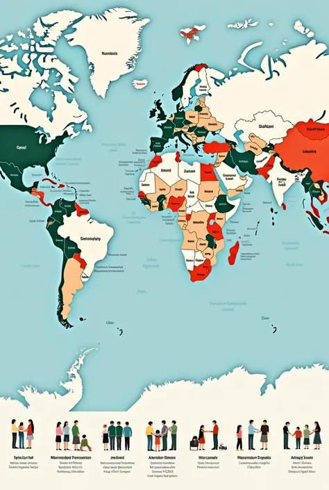 A map showing different cultural norms around the world (e.g., tipping in the U.S., bowing in Japan, handshakes in Europe).