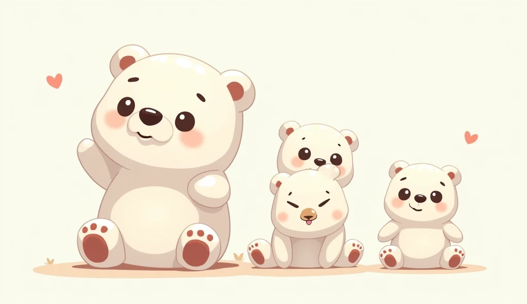 A cute polar bears character, chibi style, cute, exaggerated features, simplified, kawaii, super-deformed , Design the character with 20 different full-bodyposes, each showcasing different expression