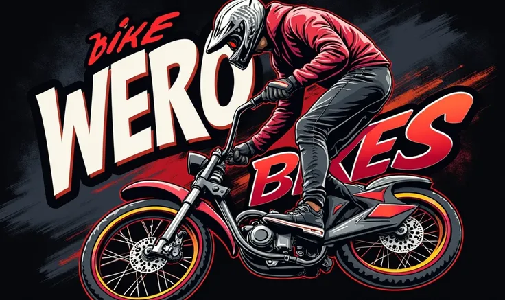 a colorful dynamic freestyle biker team logo for WERO BIKES, racing style font, distinctive stunt bicycle logo, extreme sports, bold colors, high energy, dynamic composition, artistically rendered, vibrant, striking, visually captivating, professional desi...