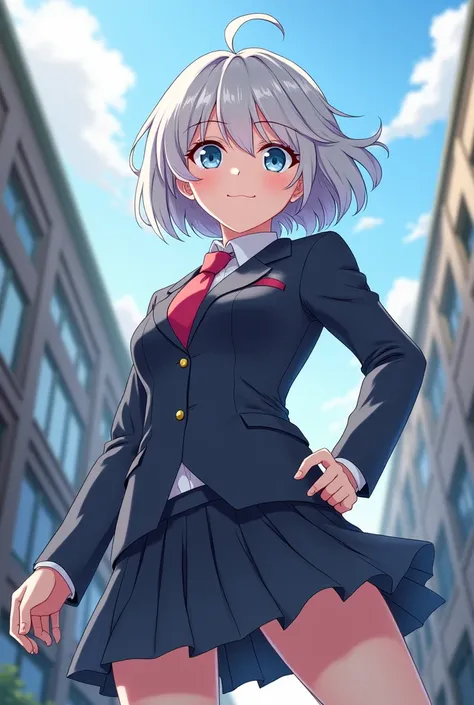 アニメ, shorts curto de academia, that&#39;s why, and with light hair and blue eyes, with Chest and upright Woman 