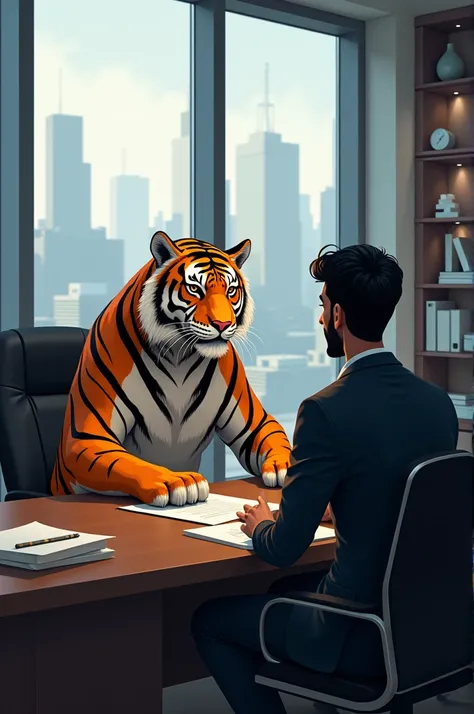 The interviewer, a wise and experienced humanoid tiger, asked Rohan how he would lead the marketing team."