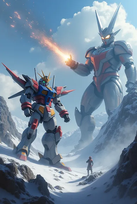 Gundam vs ultraman on the mountain