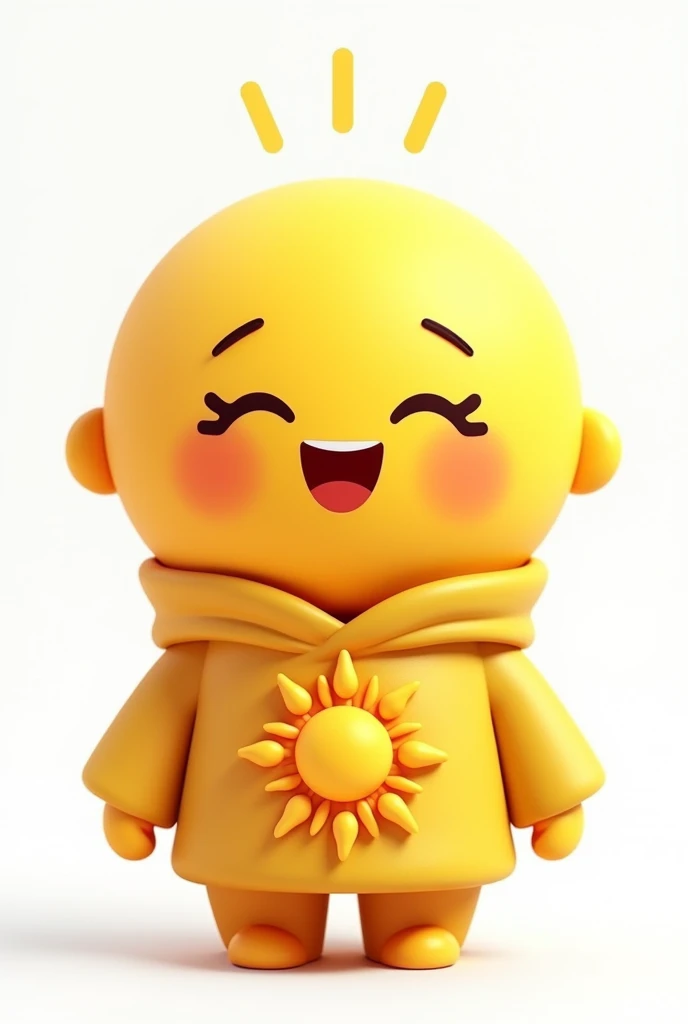 Yellow round emoji with a face in love with the inti sun on his clothes with a white background