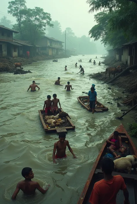 Floating people’s in river in Bangladesh flood 