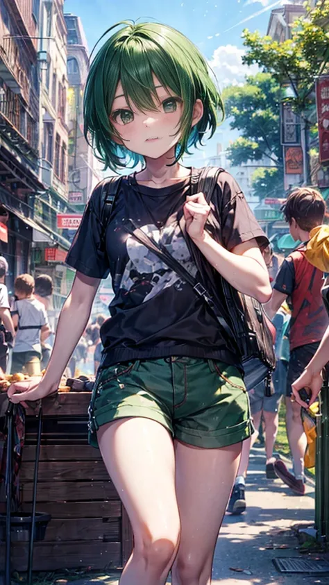 Emerald Hair、Short Hair、Sniper、Shorts、Short sleeve