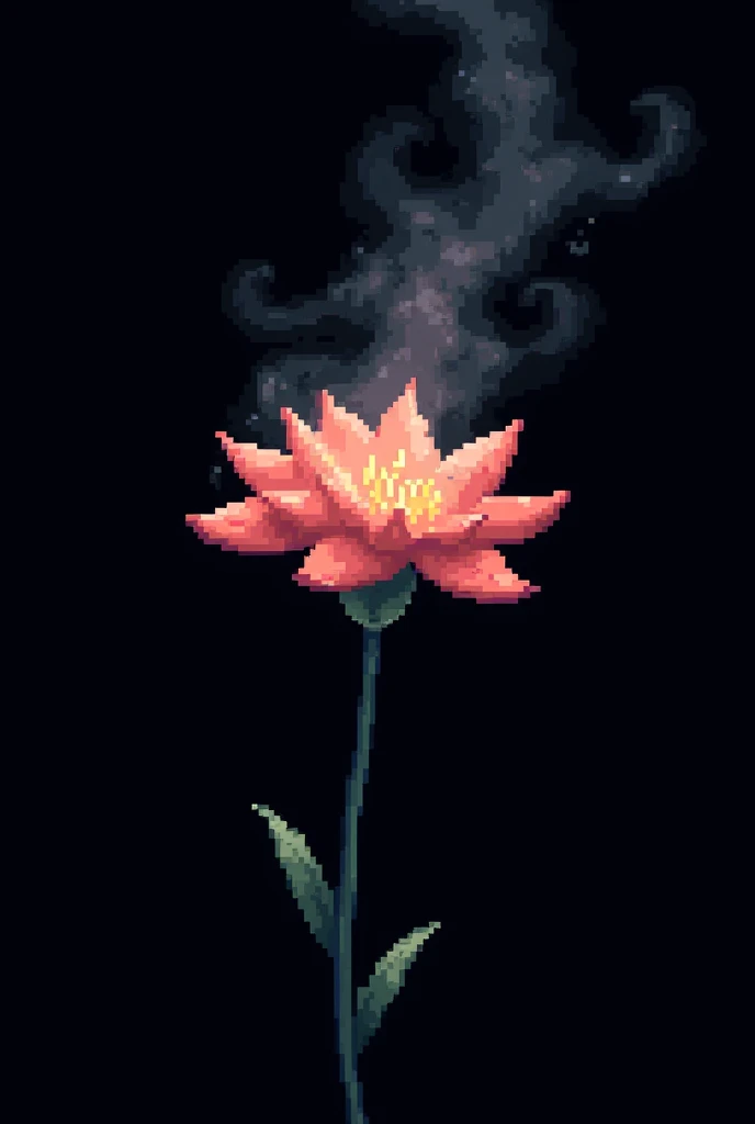 Flower with smoke 8bit video game, black backdrop