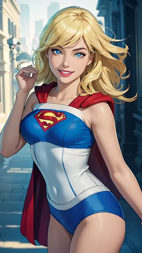 supergirl (cape flowing), (best quality,ultra-detailed,photo-realistic:1.37),bright and vibrant colors,studio lighting,playful e...