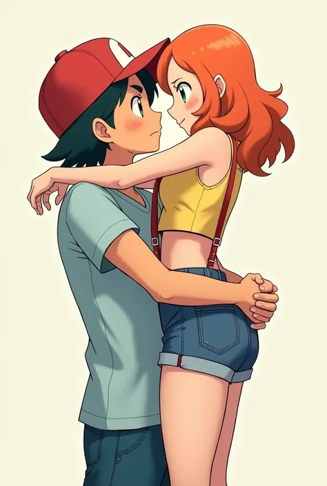 High quality, masterpiece,High resolution,8K, Detailed anatomy
Ash Ketchum sujetando la de sus caderas levantando la del suelo a Misty (Berry Short,Orange Hair,one side up hair,Big green eyes,Small breasts,Skinny(Yellow sleeveless T-shirt,Belly button expo...