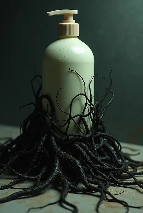 I want to get image of roots under  shampoo bottle and attached with black hairs