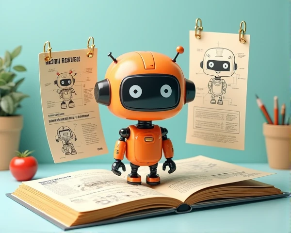 Interactive book model, Manuals and cute robot related, Illustration