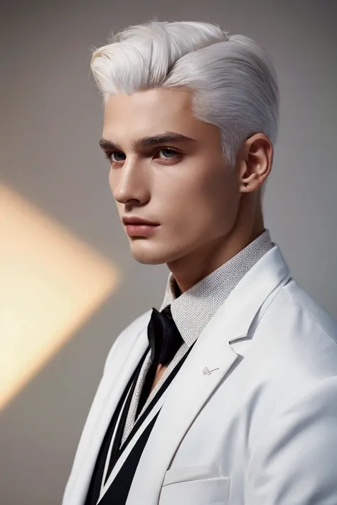 man wear suite white hair