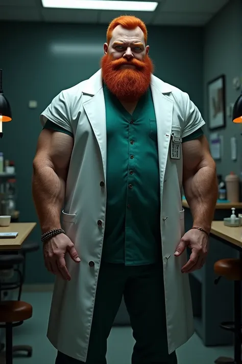 Make a redhead doctor, bearded, quite strong, has one arm bigger than the other arm. And he is blind in his left eye 