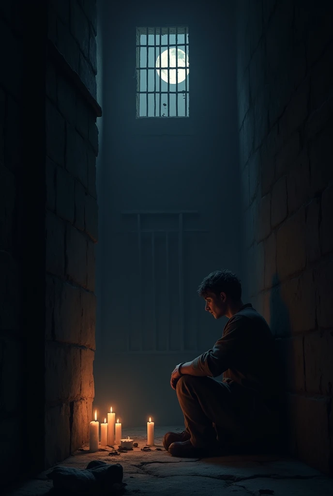 Candels and slow moon light in dark prison of cell