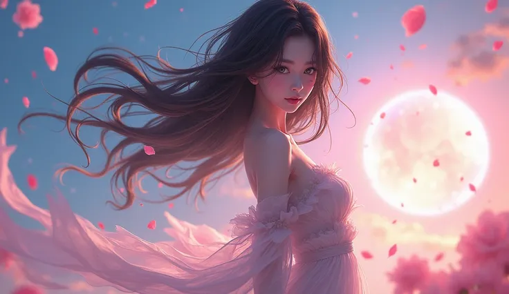 {{{Masterpiece}, }}, {Very detailed CG unity 8k wallpaper.}, miraculous, exquisite details, alone, {{floating hair}, }, {{Sakura}, }, outdoor, sky, {{wind}, }, Detailed background, Beautifully detailed eyes, see through:evening dress:0.3, rift, Ryoko Hiros...