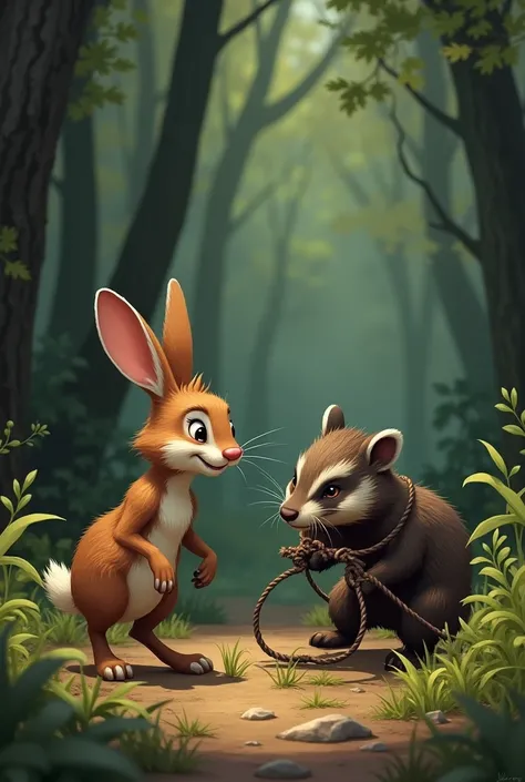 Benny the rabbit quickly went over to see what happened to his friend the badger who had been caught in a bear trap and said to him, &quot;Don&#39;t worry, I&#39;ll go get help.&quot;.