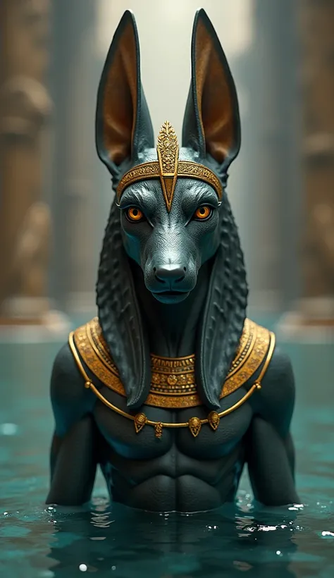 
there is a god in a golden crown standing in a body of water, egyptian god, the egyptian god, photo of ghost of anubis, storm egyptian god, egypt god, angry god anubis, the god anubis, highly detailed textured 8k, highly detailed textured 8 k, anubis, kem...