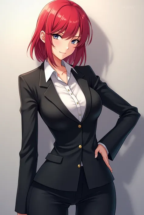 anime image of a woman in a white shirt and black pants, in a strict suit, (sfw) safe for work, female protagonist 👀 :8, thicc, asuka suit under clothes!, in strict suit, makoto shinka, oppai proportions, wearing a strict business suit, from girls frontlin...