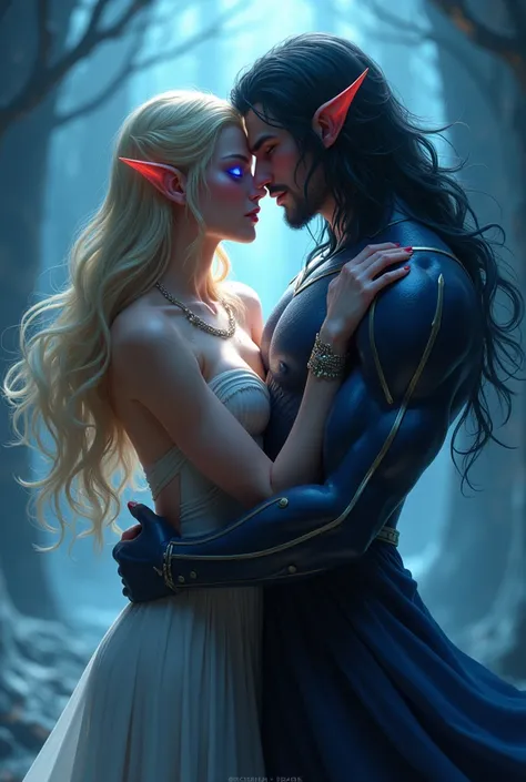 Bloodelf Male, World of Warcraft, Fantasy, glowing blue eyes, feminine asthetic, soft face, blonde very Long hair, Femboy, sex with Night Elf Male. Gay. No Woman.