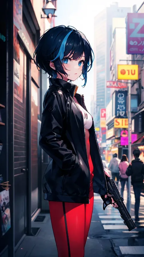 Anime character with gun and black jacket, artwork in the style of Gwaiz, Anime Style 4k yen, Gwaiz, Anime Style. 8k, Gwaiz on artstation pixiv, Gwaiz on pixiv artstation, Ilya Kuvshinov. 4k yen, 4k anime wallpaper, Cyberpunk anime, High quality anime art ...