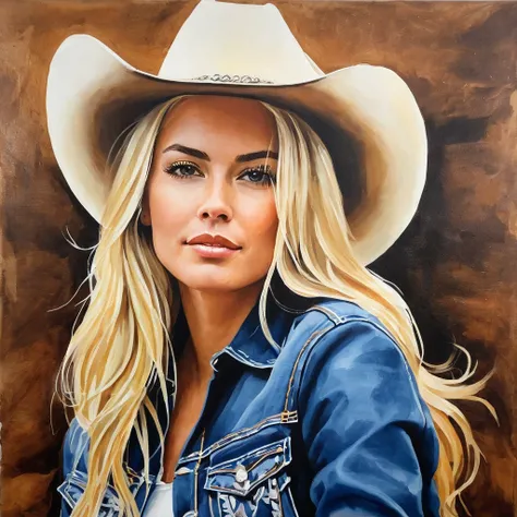 acrylic painting of cowgirl with blonde hair