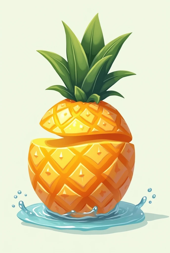 make a logo with the manggo body and the top of the manggo is pineapple crown and the water inside of the mango, and the mango shape is bent and dont use the spike from pineapple