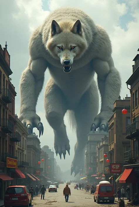 Furry, wolf, giant, anthro, walking, tiny city, feet, paws,  stomping