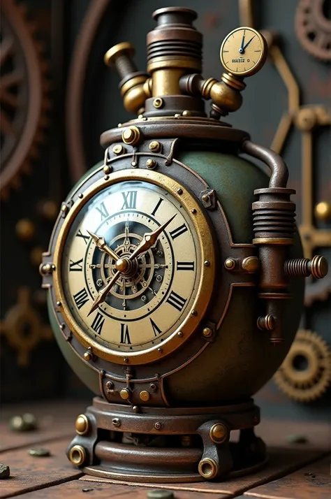 A steampunk bomb with a steampunk clock on the eye