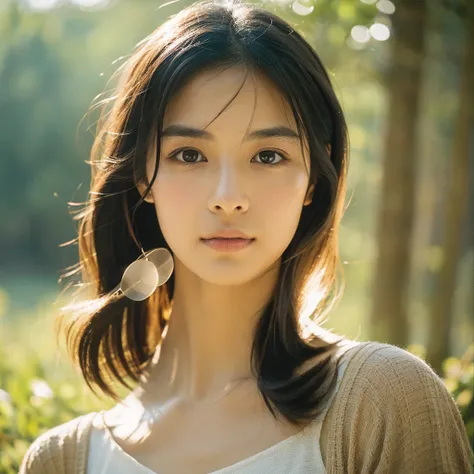 a hyper-realistic image of a single japanese woman in her early 20s, captured with the nostalgic warmth and subtle graininess of...