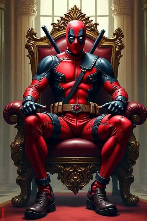 Dead pool sitting throne inhand with cigerate