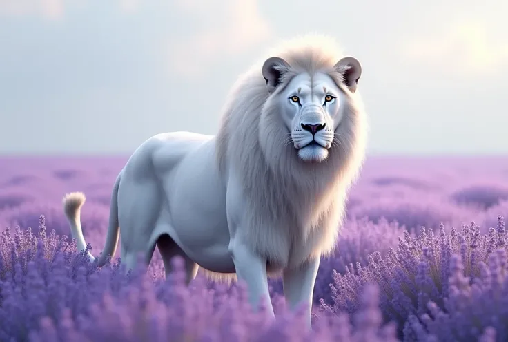 White lion in a lavender field