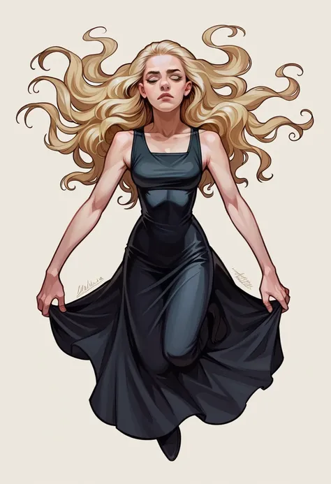 blonde influencer with long, naturally wavy hair, yeux verts, sexually, large , dans un restaurent de luxe ,in a tight black dress , 8k, extremely detailed, Photorealistic, complicated details, Texture de peau réaliste, realistic hair, texture, Blessed, 8K...