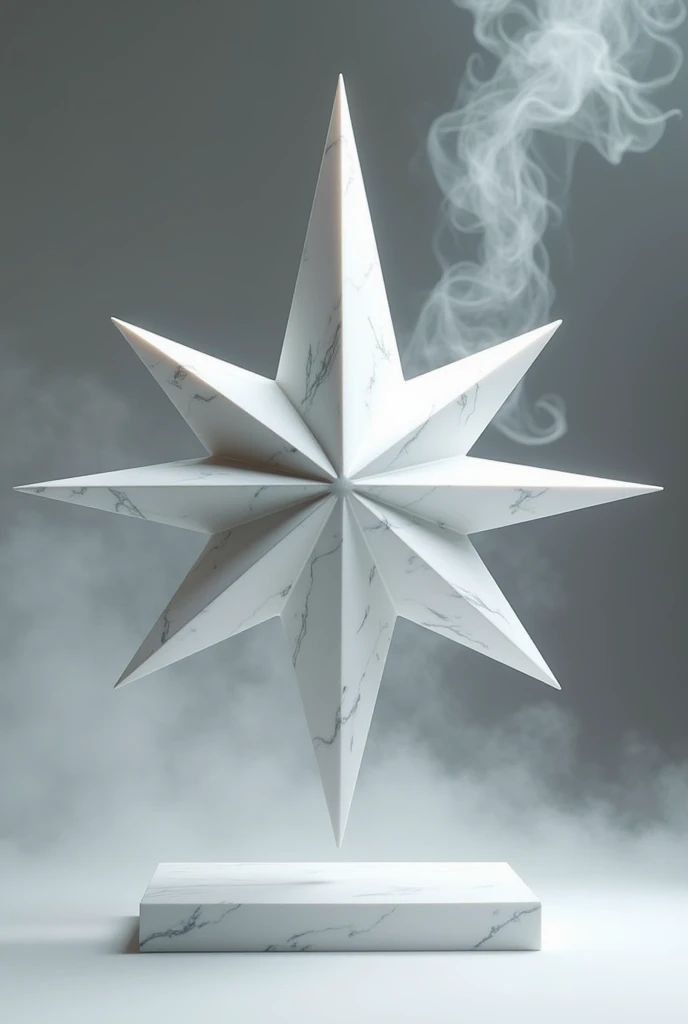 Marble looking 16 cornered "Northern star" with smoke in the background, 