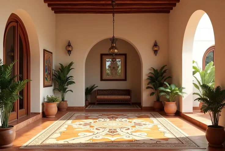 Photography background of an Andalusian style room, brown and ocher colors