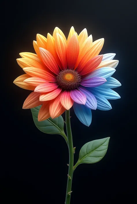 Create a realistic flower in which its colors represent the names Mario and Renata. Remember to put the background black. 