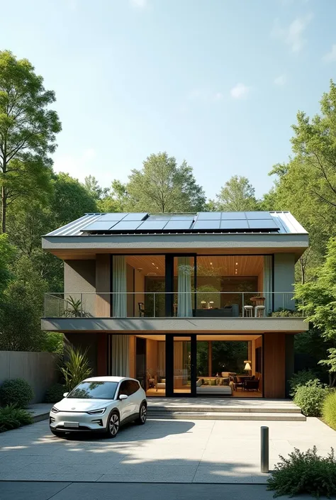 Completely sustainable house with all new energy and electric car in front of the door and wheelchair accessible