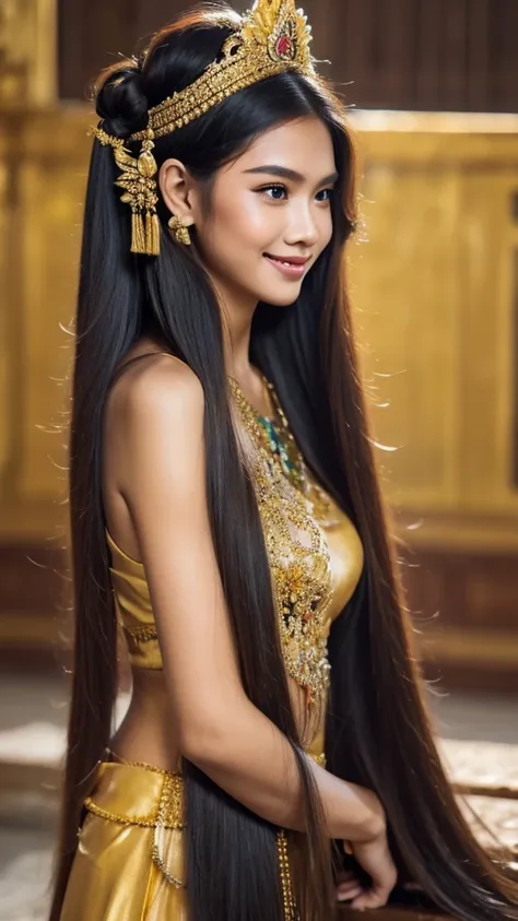 create a hyper realistic photo,  8k,highest quality, masterpiece, Ultra-high resolution,(masterpiece:1.6, highest quality), Intricate details,    a beautiful indonesian woman as a hero in dynasty kingdom of majapahit, wearing small gold neklace like a quee...