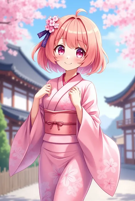 Kitami Yusei from Nijisanji wearing a pink cute yukata