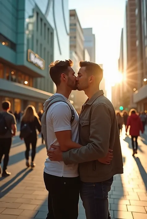 Gay couple kissing in front of Bangu shopping mall 