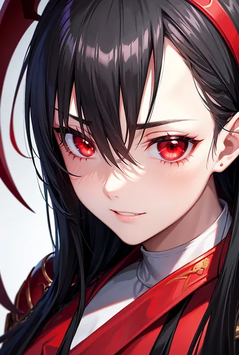 Black Hair, Red eyes, Character portrait, Overlooking,tooth, 