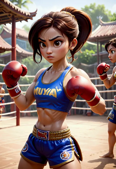 Female Character, disney pixar style, fighting muay thai 