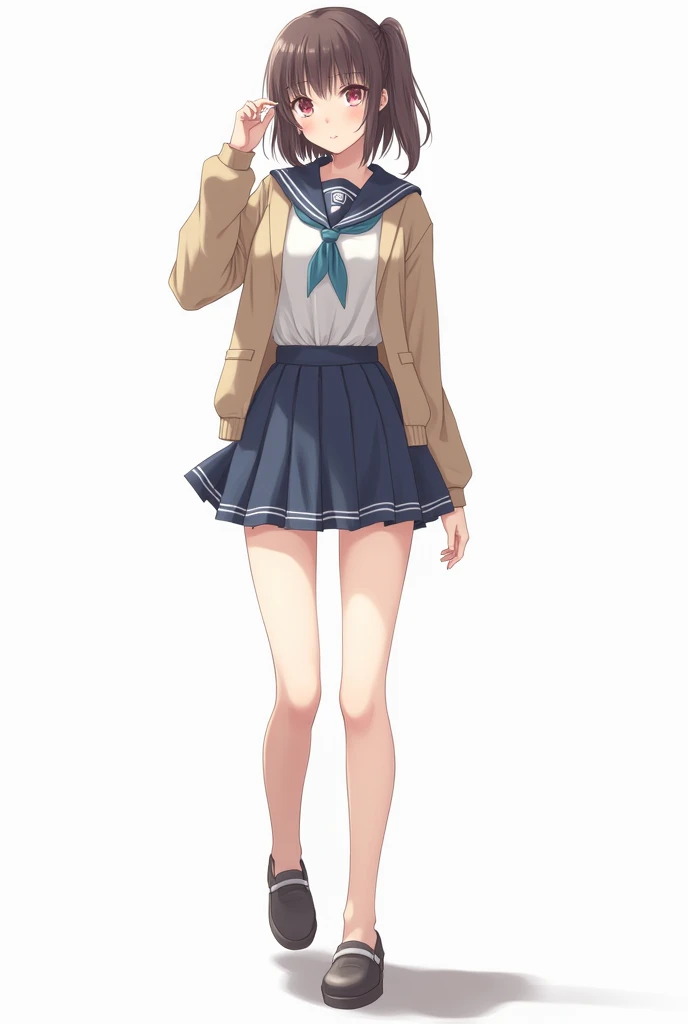 Draw a high school girl wearing a short skirt without underwear 