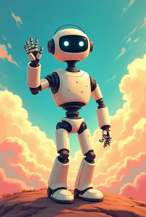 Sky，roboT，Joyful，Line structure，Waving，Sketch Style