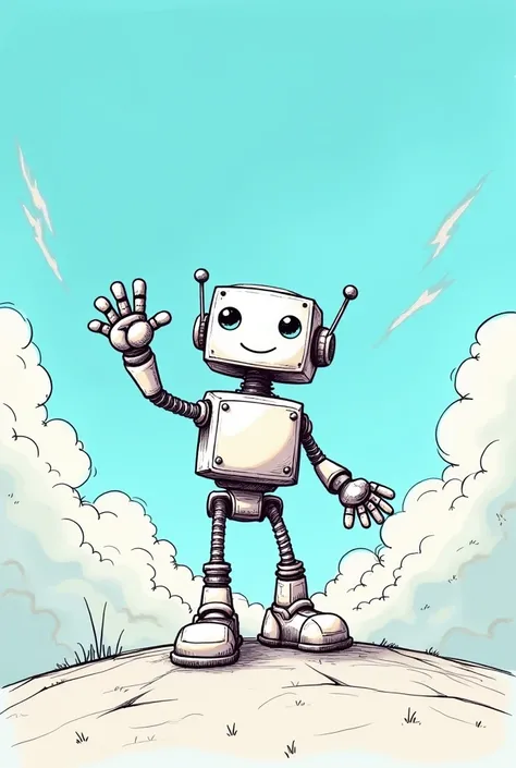 Sky，roboT，Joyful，Line structure，Waving，Sketch Style，