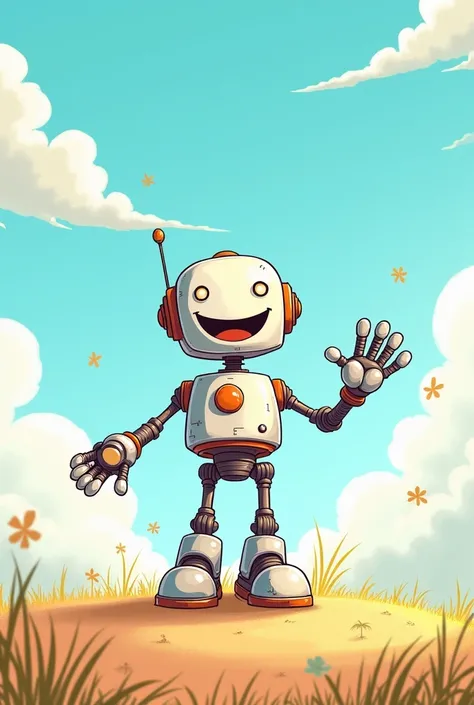 Sky，roboT，Joyful，Line structure，Waving，Sketch Style，